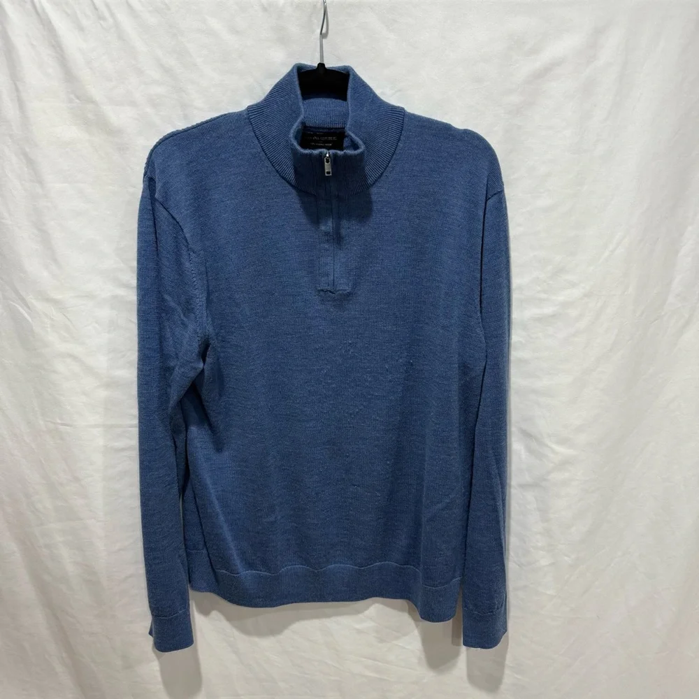 Banana Republic 100%‎ Merino Wool Quarter-Zip Sweater Blue Large Layering